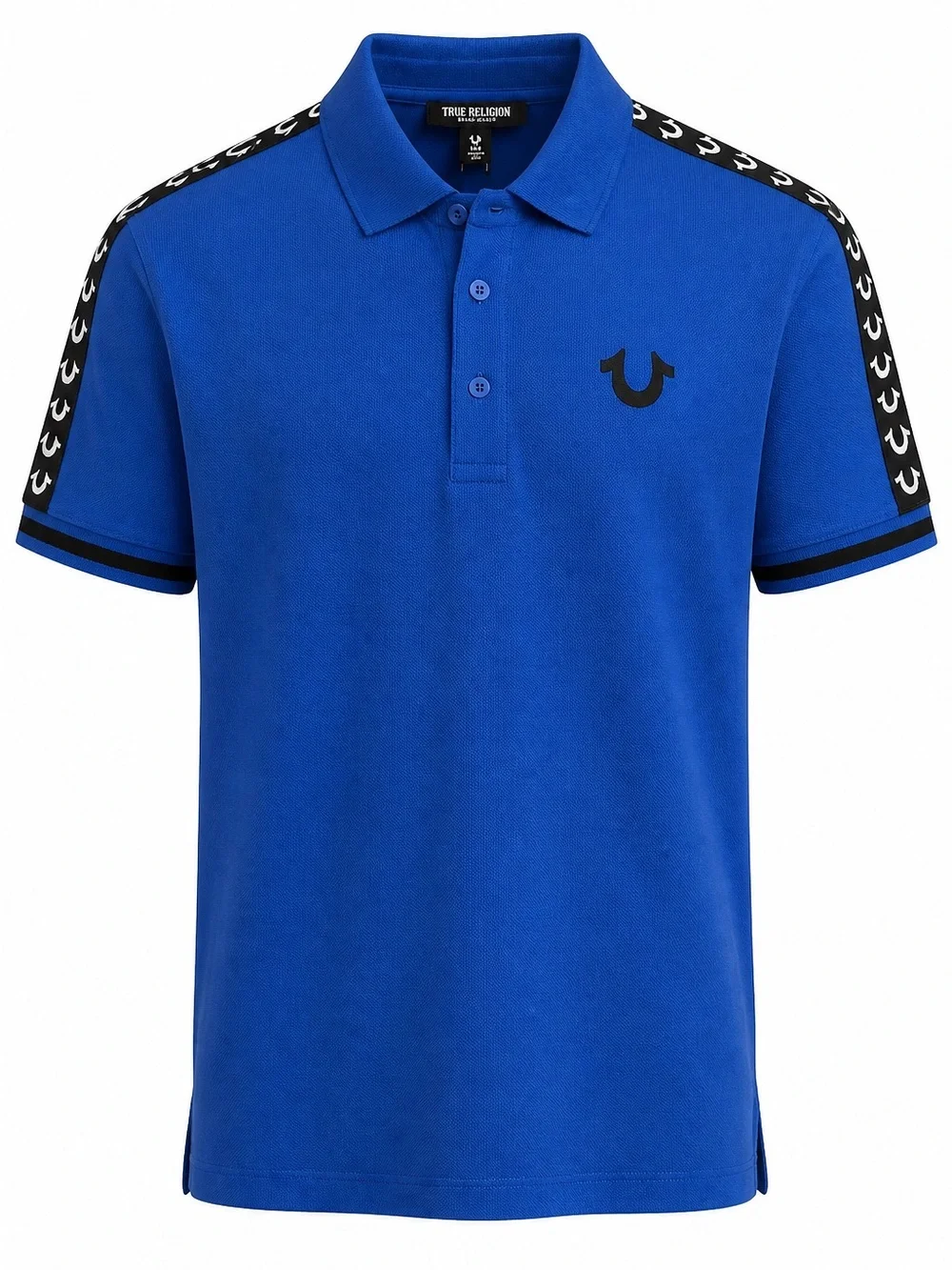True Religion Blue Polo with Black Logo Tape Trim